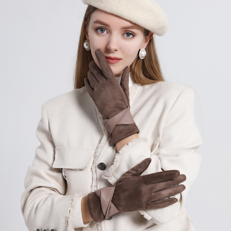 Leather Driving Glove - 1 çift süet eldiven kadınlar için