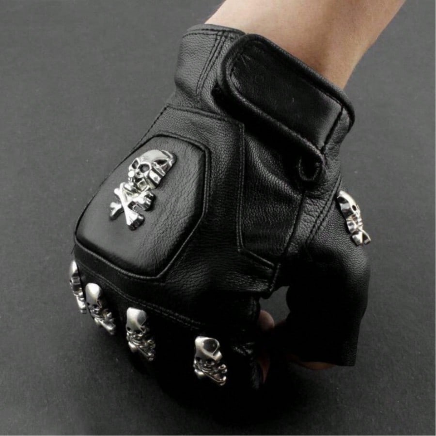 Leather Driving Glove - Erkekler için gerçek deri, kafatası desenli,